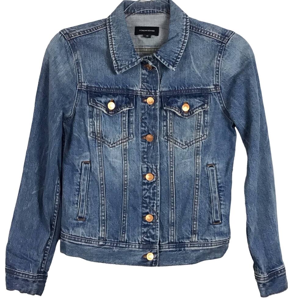 J CREW Classic Jean Denim Jacket Boyfriend Trucker XS Y2K Patriot Blue Wash - Picture 2 of 9